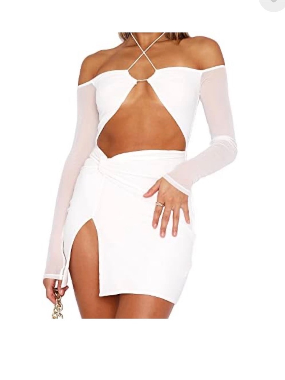 Strappy Off-Shoulder White Cutout Mini Dress